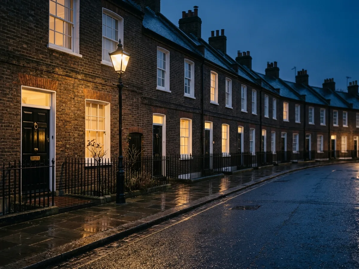 Terrace of townhouses on a quiet residential street